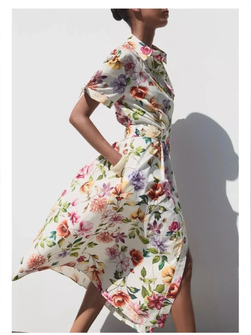 ZARA BELTED FLORAL PRINTED POPLIN MIDI SHIRT DRESS NEW W/TAGS - Picture 3 of 11